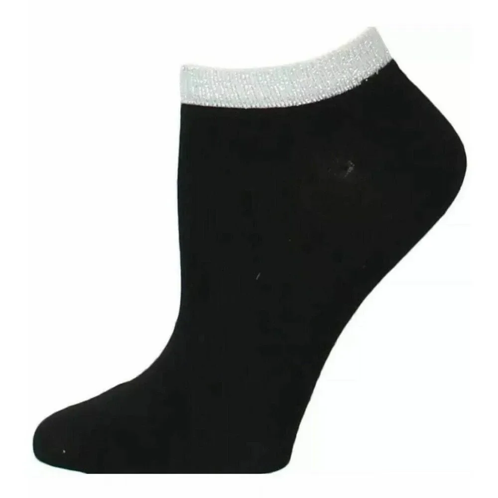 INC Womens Metallic Knit Casual Socks Black O/S